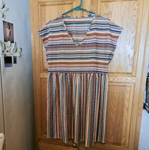 The Cutest Striped V-Neck Dress Size XL BUST 44" New Without Tags